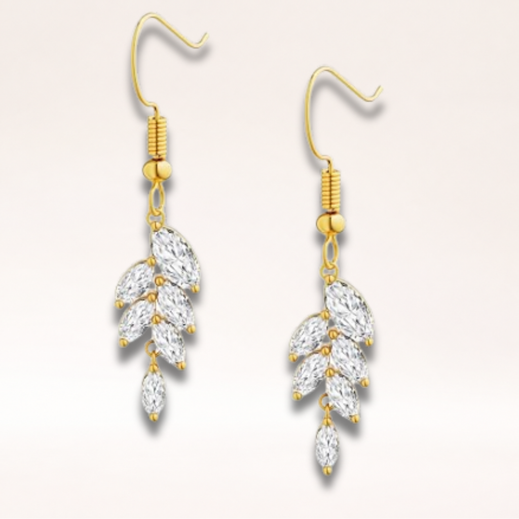 Dainty Leaf CZ Drop Earrings for Women