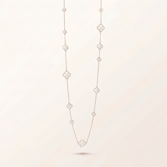 Alhambra White Inlay Long Clover Necklace