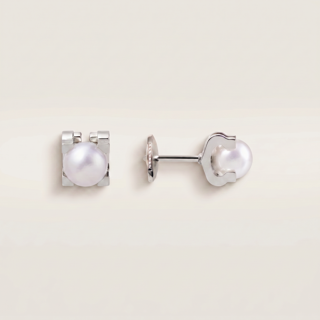C Shaped Pearl Stud Earrings