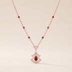 Diva's Dream Paved Red Openwork Pendant Necklace