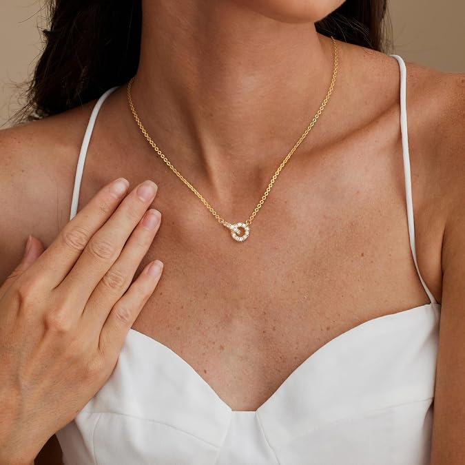 Elegant Double Circle CZ Pendant Necklace for Women