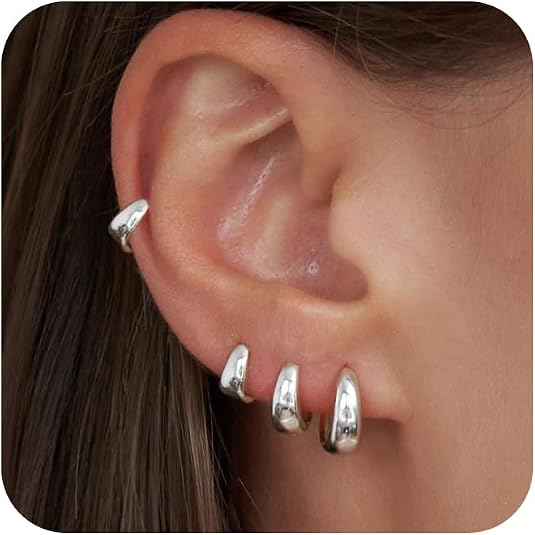 4 Pairs Dainty Huggie Hoop Earrings for Women