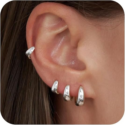 CHESKY 4 Pairs Huggie Hoop Earrings for Women, 14K Gold Plated Silver