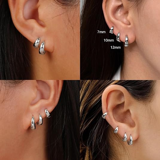 4 Pairs Dainty Huggie Hoop Earrings for Women
