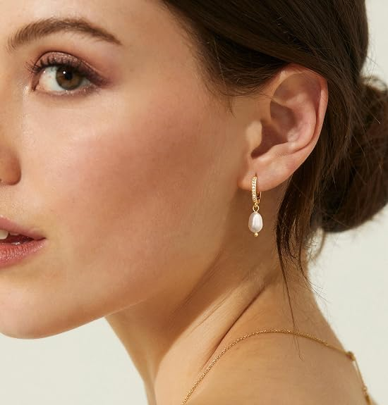 Pearl Drop Hoop Earrings for Women
