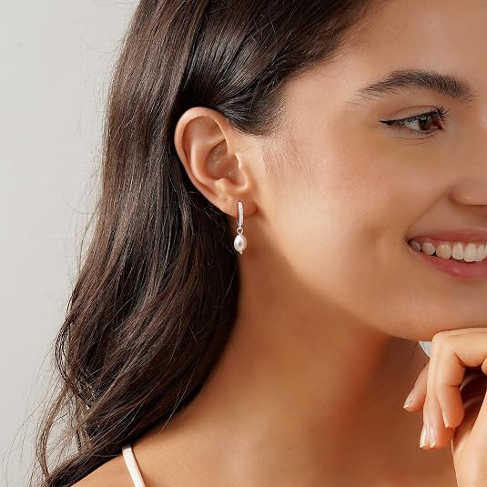 Pearl Drop Hoop Earrings for Women
