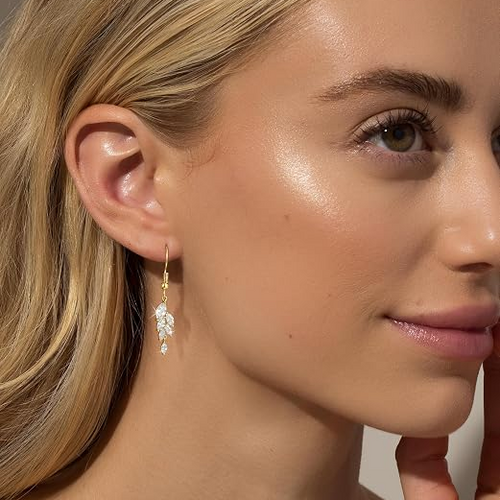 Dainty Leaf CZ Drop Earrings for Women