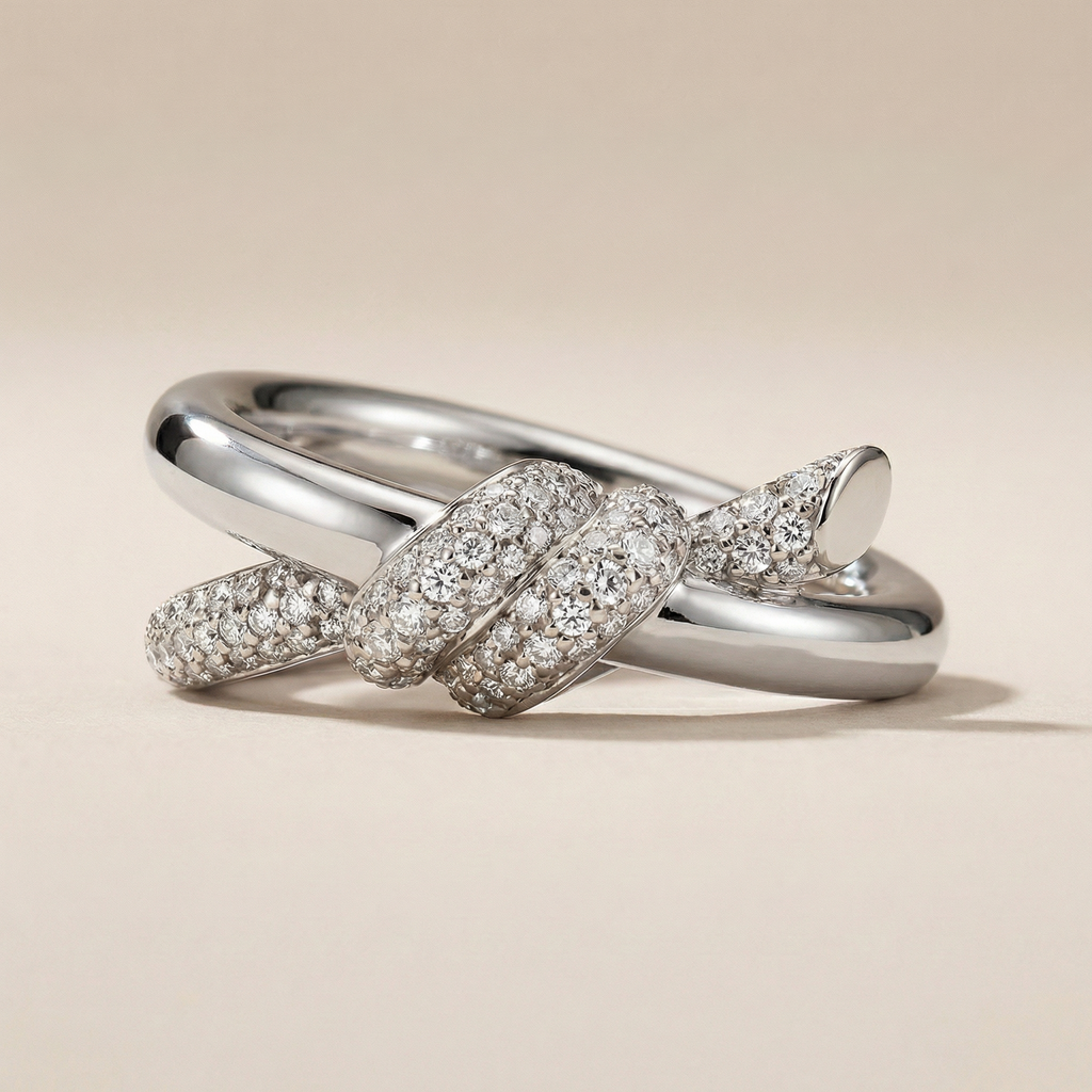 Knot Double Row Pavé Diamonds Ring