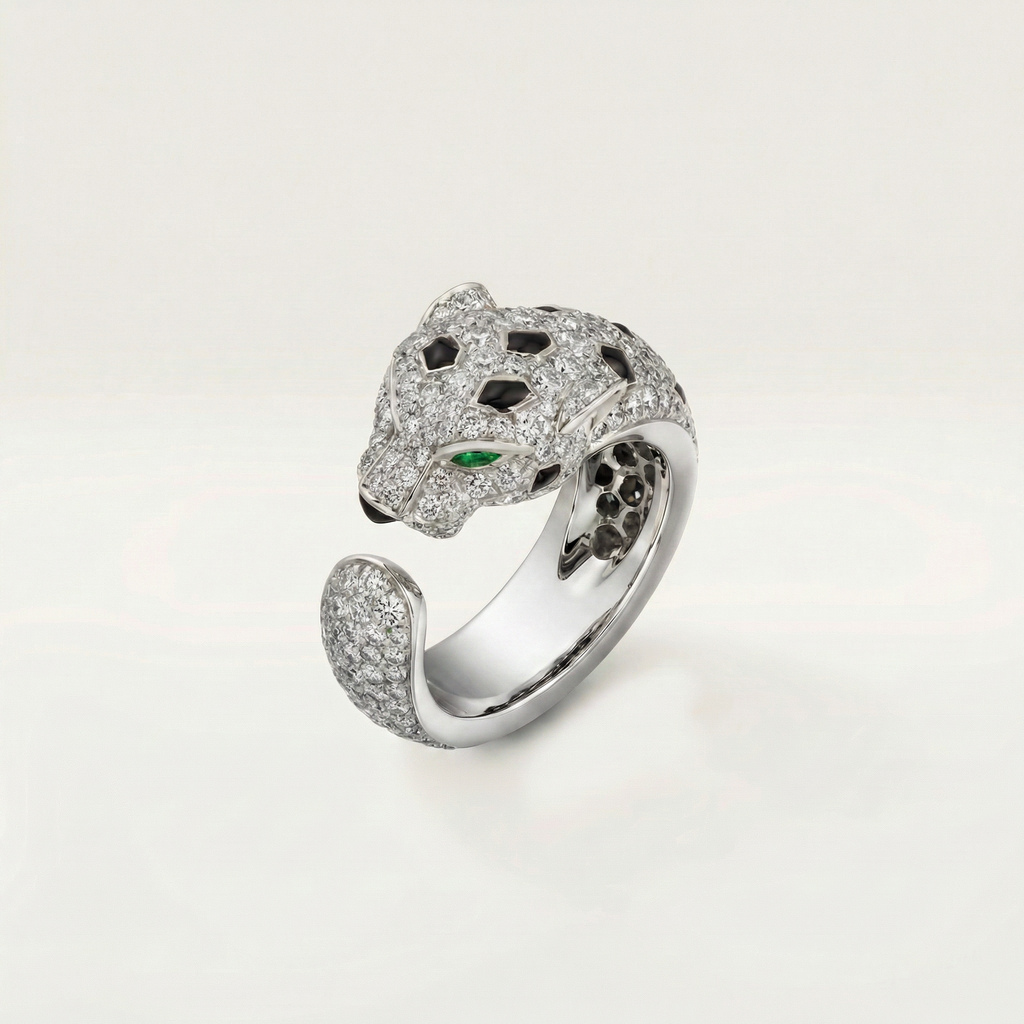 Panther Head Open Pavé Ring