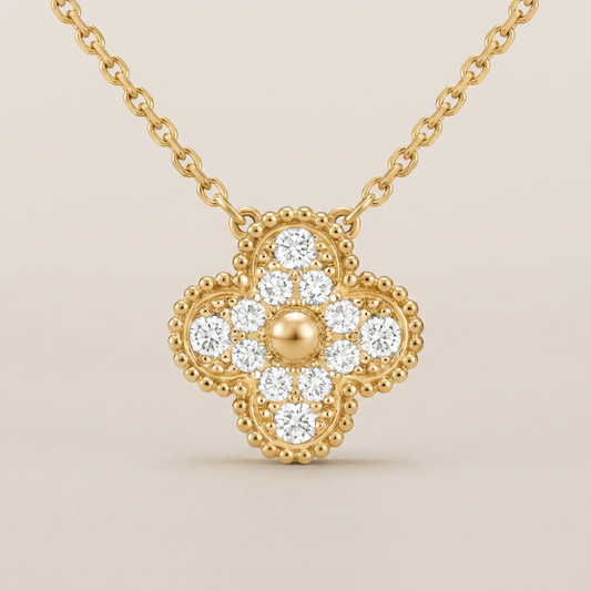 Sweet Alhambra Pavé Diamond Clover Necklace