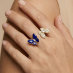Two Butterfly Between The Finger Turquoise Pavé Ring