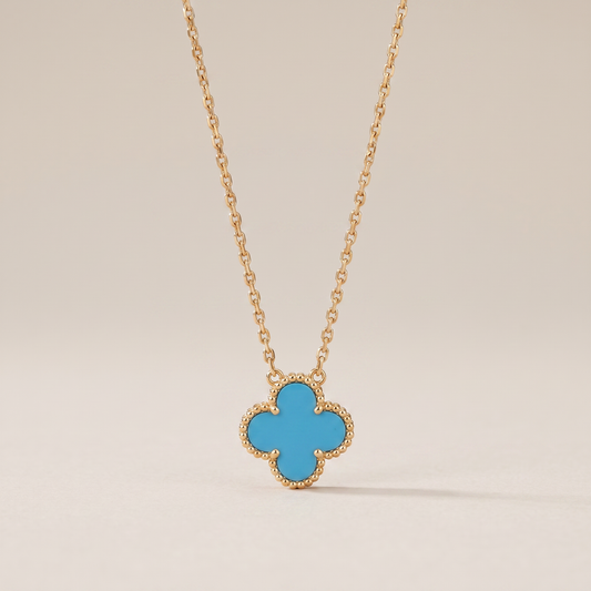 Vintage Alhambra Blue Agate Pendant Necklace