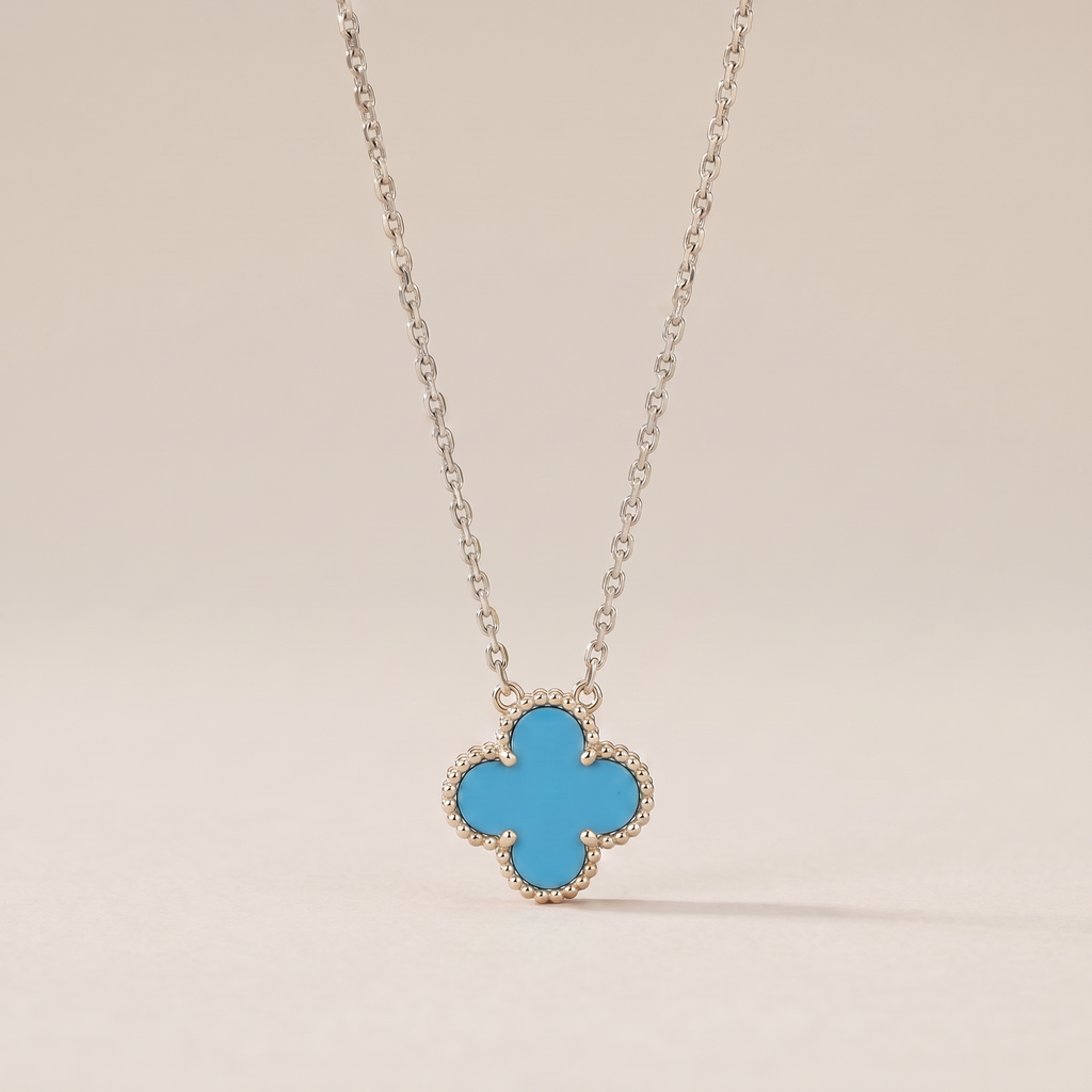Vintage Alhambra Blue Agate Pendant Necklace