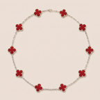 Vintage Alhambra Red Carnelian 10 Motifs Necklace