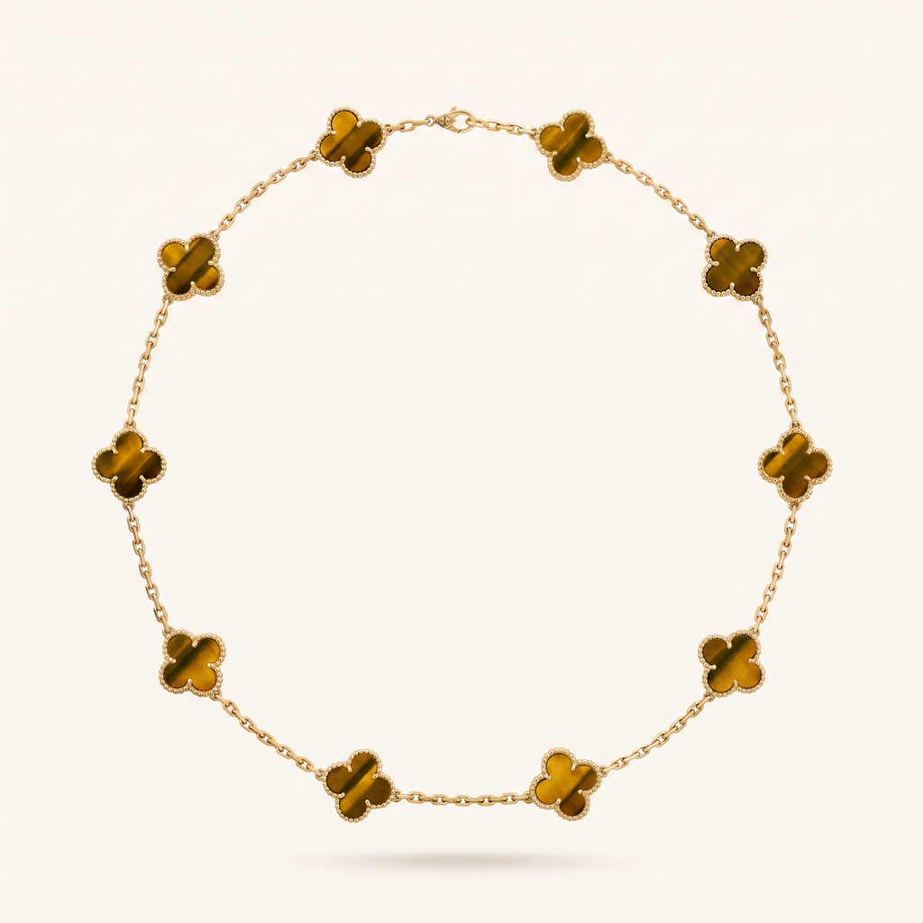 Vintage Alhambra Tiger’s Eye 10 Motifs Necklace