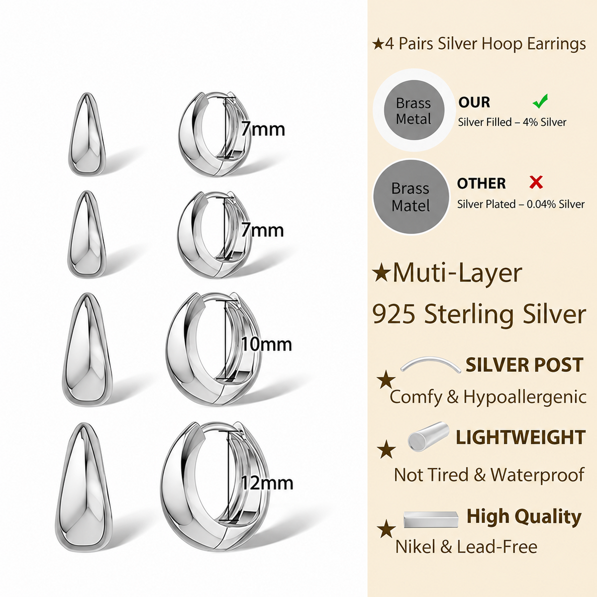 4 Pairs Dainty Huggie Hoop Earrings for Women
