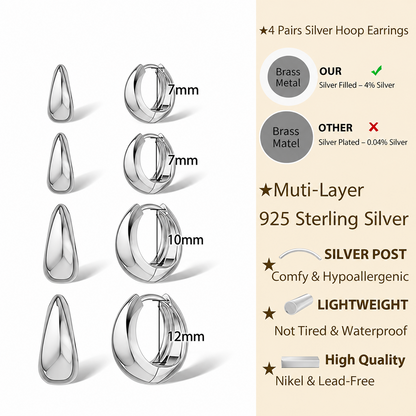 CHESKY 4 Pairs Huggie Hoop Earrings for Women, 14K Gold Plated Silver