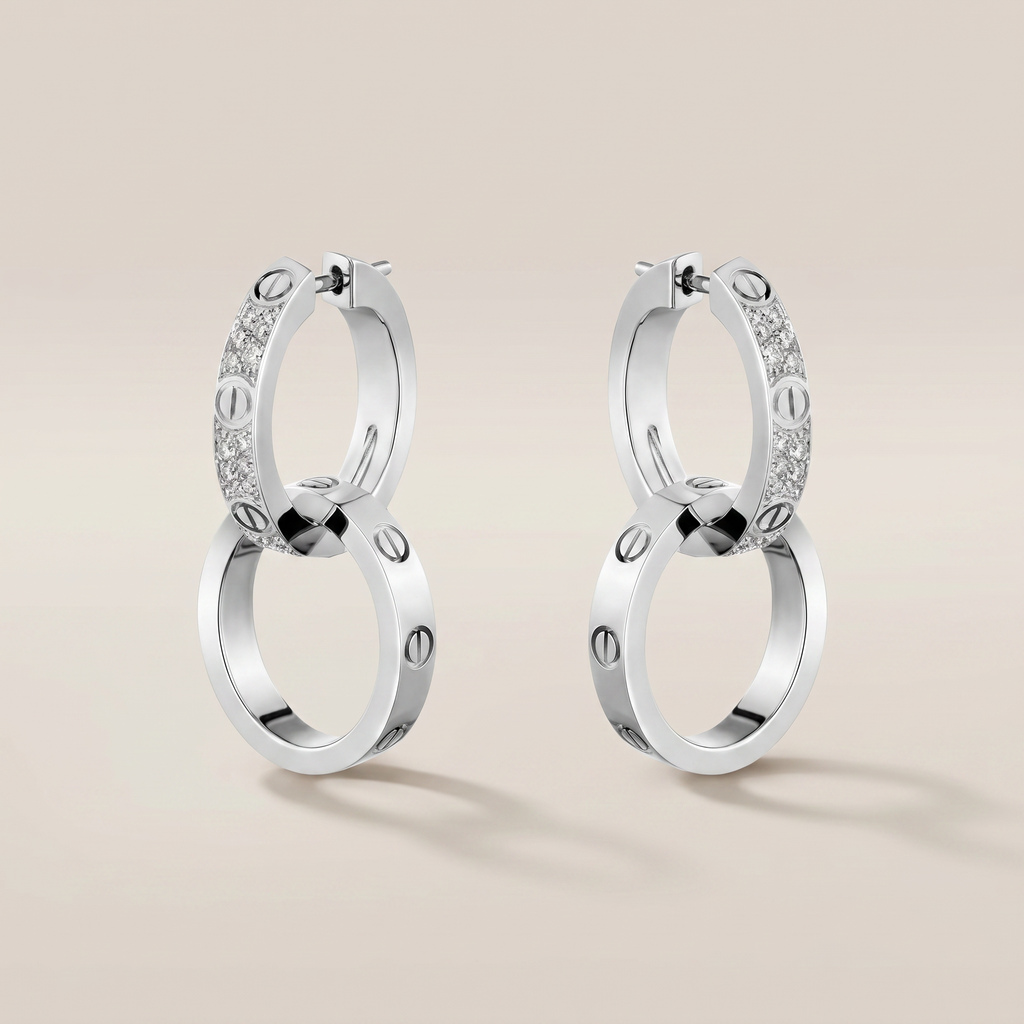 Love Double Pavé Diamonds Hoop Earrings