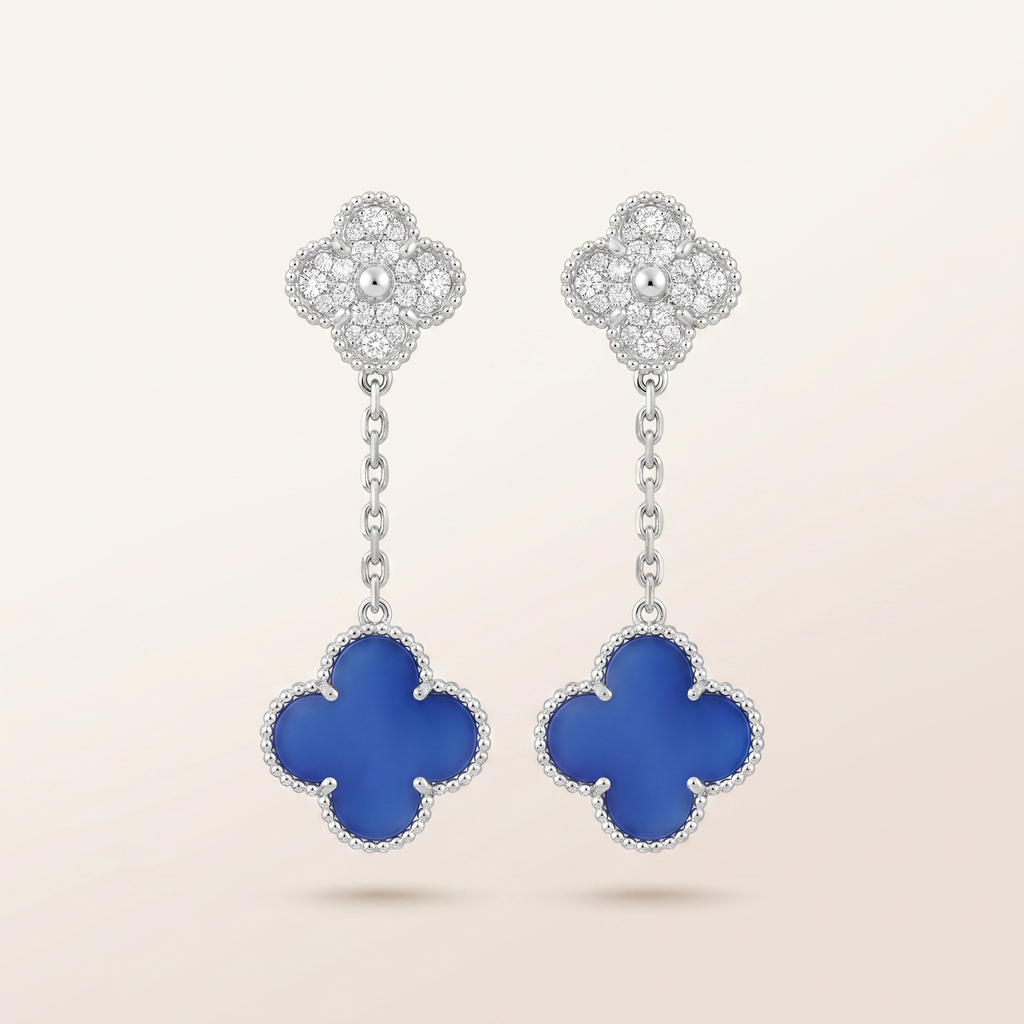 Magic Alhambra Blue Agate Pavé Diamonds Earrings