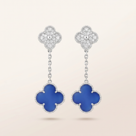 Magic Alhambra Blue Agate Pavé Diamonds Earrings