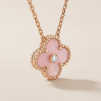 Sweet Alhambra Pink 1 Diamond Clover Necklace
