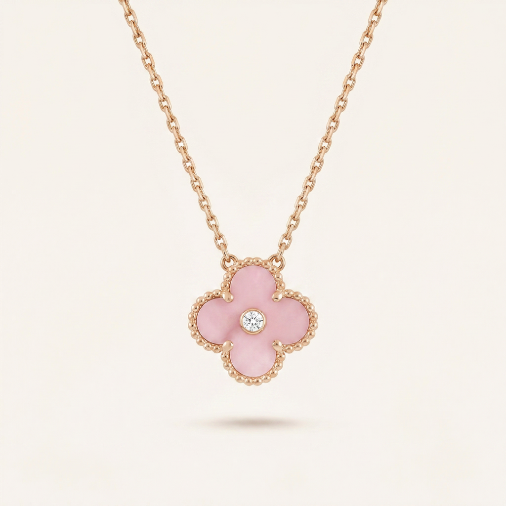 Sweet Alhambra Pink 1 Diamond Clover Necklace