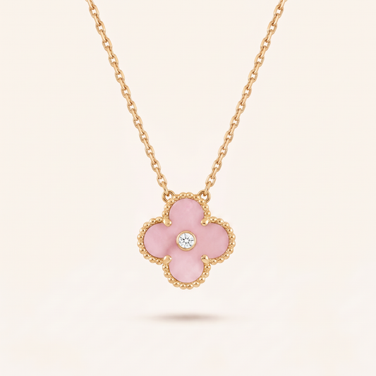 Sweet Alhambra Pink 1 Diamond Clover Necklace