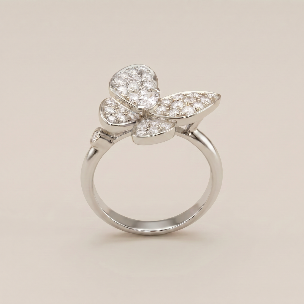Two Butterfly Pavé Diamonds Ring