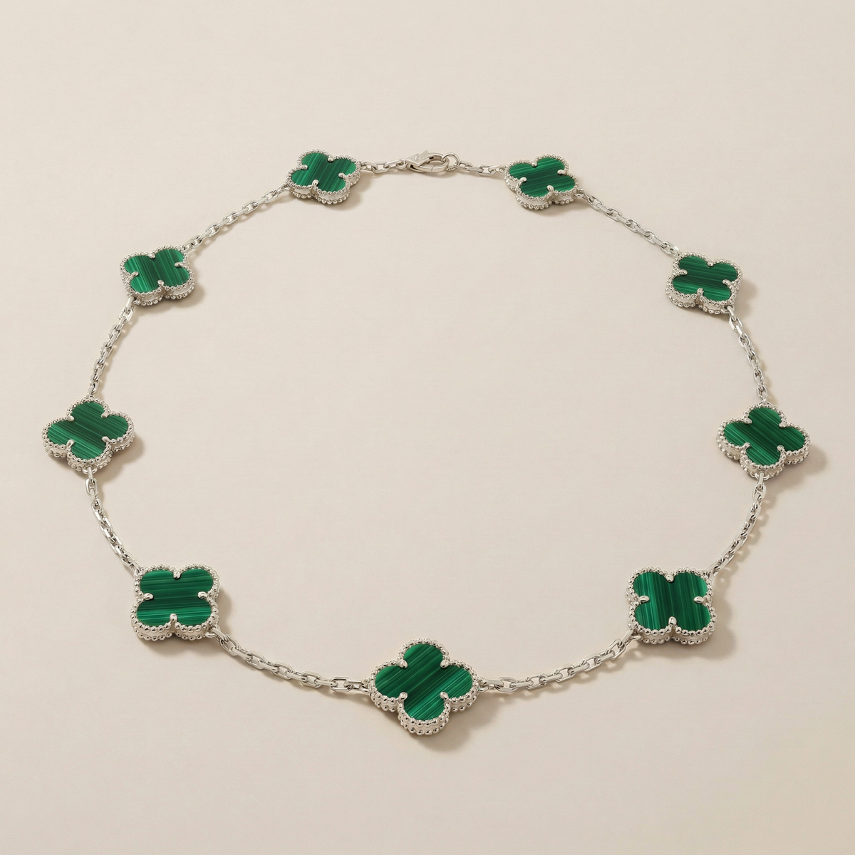 Vintage Alhambra Malachite 10 Motifs Necklace