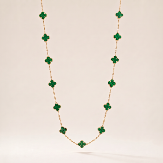 Vintage Alhambra Malachite 20 Motifs Long Necklace