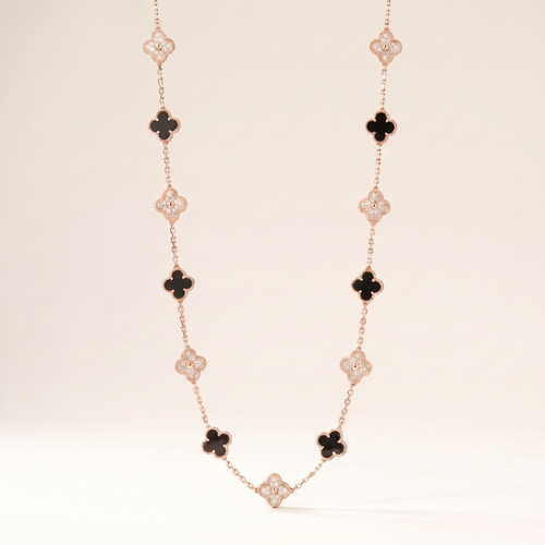 Vintage Alhambra Onyx 20 Motifs Long Necklace