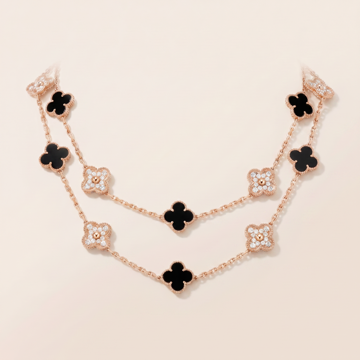 Vintage Alhambra Onyx 20 Motifs Long Necklace