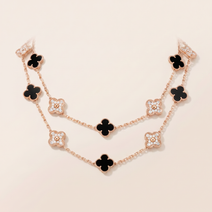 Vintage Alhambra Onyx 20 Motifs Long Necklace