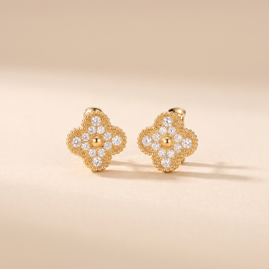 Vintage Alhambra Paved Diamond Earrings